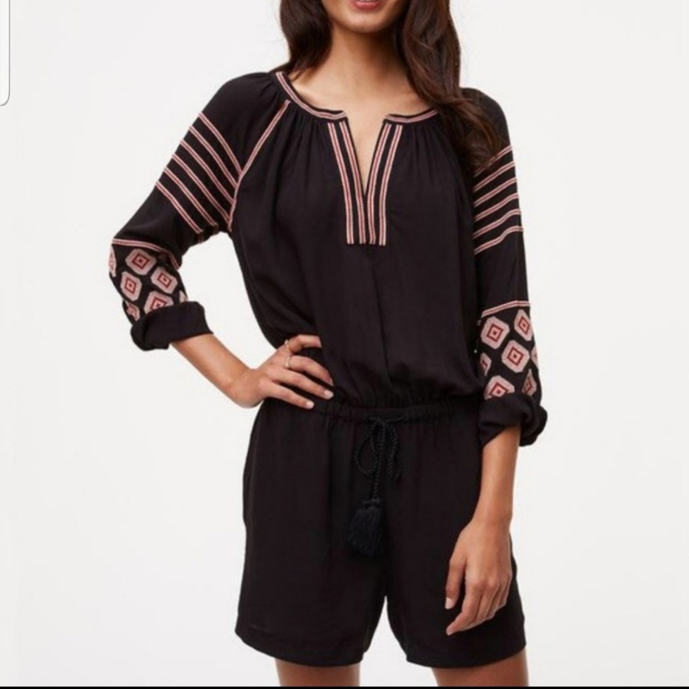 NWOT LOFT Embroidered Split Neck Romper